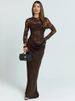 Mozision Lace Patchwork Sexy Maxi Dress Women Gown Fashion See Through Long Sleeve High Waist Ruched Club Party Long Dresses_ecoleips.com