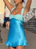 Balitops Patchwork Sleeveless Sexy Fashion Lace-up Mini Dress Women Robe Satin Strapless Backless High Waist A-line Club Dress_ecoleips.com