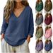 Women's Casual Loose Long Sleeve V Neck Top Spring Summer New Fashion Cotton Linen Blend Clothing for Europe And America_ecoleips.com