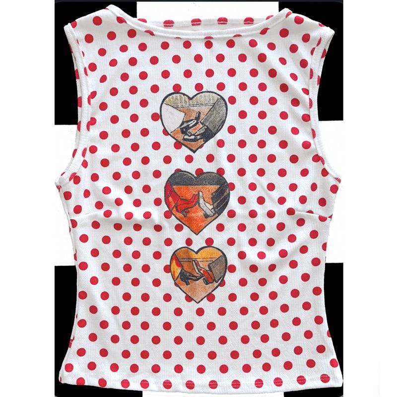 New European And American INS Women's High TK French Style White Bottom Red Polka Dot Heart Vintage Millennium Hot Girl_ecoleips.com