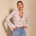 European And American Cross-Border 2026 Spring Elegant Women's Solid Color Sexy Transparent Lace V-Neck Slim Fit Bell_ecoleips.com