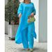 Women's Large Size Two Piece Set Long Sleeved Fashion Casual Suit Cotton And Linen Wide Leg Pants_ecoleips.com