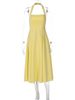Hugcitar Women Elegant Halter Sleeveless Ruched Frill Zipper Sexy Solid Maxi Dress Summer Fashion Party Birthday Vacation Outfit_ecoleips.com