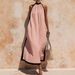Women's Color Block Off Shoulder Halter Linen Dress – Loose Fit Boho Casual Resort Gown_ecoleips.com