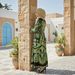 Elegant Dubai Abaya Dress With Floral Print - Modest Muslim Long Dress For Women, Loose Fit, Flared Sleeves (Green, S/M/L/XL)_ecoleips.com