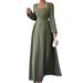 Spring Solid-Color Elegant Pleated Dress, French Square Neck Elegant Long Dress For Women's Wear_ecoleips.com