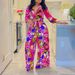 Women's Fashion Print Two-piece Suit Lapel Tie Shirt Wide Leg Pants Suit_ecoleips.com