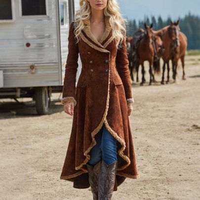 Western Vintage Suede Coat With Leather Accents – Longline Duster Jacket For Women (Bohemian Cowboy Chic & Winter Warmth)_ecoleips.com