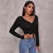Voya Women's V-neck Long Sleeved T-shirt With A Casual And Minimalist Design For Spring And Summer, As Well As A Base Shirt And Top_ecoleips.com
