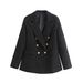 European American Women's Fashion Spring And Autumn Double-Breasted Tweed Plaid Blazer Retro Long Sleeve Poc Suit_ecoleips.com