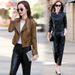Aria Basics Brown Sheepskin Leather For Women, New 2025 Spring, Autumn, Winter European And American Style Short Motorcycle Jacket_ecoleips.com