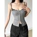 American Style Design Gray Patchwork Camisole Women, New Slim Fit Slimming Inner Wear For Autumn And Winter, Niche Top_ecoleips.com