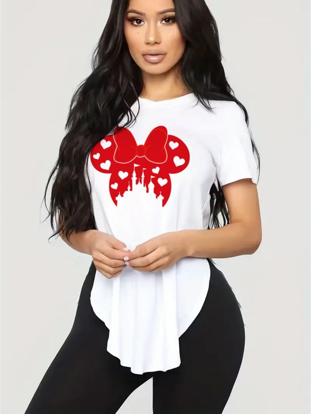 Summer Women's Loose Slimming Bow Crew Neck Short Sleeve Bow Top Wholesale_ecoleips.com