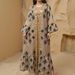 Middle Eastern Women's Fashion Muslin Sequin Gold Edged Embroidered Yarn Robe Two Piece Set_ecoleips.com