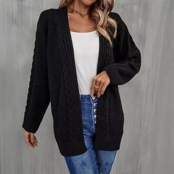 2024 European And American Women's Fashion V-neck Cross-border Autumn/Winter New Elegant Cardigan Sweater_ecoleips.com