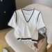 Women's Clothing Summer New Design Version V Neck Two Piece T Shirt Top Ice Silk Knit Sweater Female_ecoleips.com