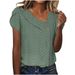 Women's Clothing Pullover V Neck Solid Color Button Top Summer Short Sleeved Loose Women's T Shirt_ecoleips.com