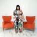 Plus Size Off-Shoulder Floral Print Jumpsuit With Belt, Wide Leg Knit Romper, Five-Sevenths Sleeve Comfortable One-Piece Outfit For Women_ecoleips.com