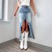 2025 Spring And Summer New High Waist Irregular Raw Edge Denim Skirt Women's Clothing Distressed Washed Skirt_ecoleips.com
