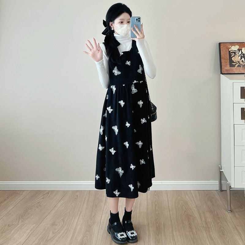 Autumn New Korean Fashion Corduroy 2-Piece Maternity Dress_ecoleips.com