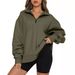 Voya Women's Quarter Zip Oversized Sweatshirt – Khaki Long Sleeve Pullover, Casual Loose Fit, EU Autumn Winter Loungewear Top_ecoleips.com