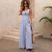 Women's Strappy Jumpsuit With Striped & Cutout Design – V-Neck High-Waisted Wide-Leg Romper For Summer Vacay_ecoleips.com