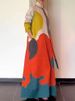 Freeacy 2025 Spring Stylish Dress For Women Contrast Color Long Sleeves Loose Fit Maxi Dress With Scarf Casual Party Dresses_ecoleips.com