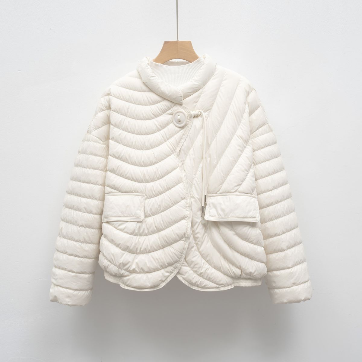 Pinghu Chi New Down Jacket Down Casual Autumn And Winter Light And Simple Solid Color Round Neck Loose Coat_ecoleips.com