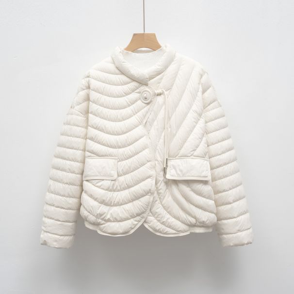 Pinghu Chi New Down Jacket Down Casual Autumn And Winter Light And Simple Solid Color Round Neck Loose Coat_ecoleips.com