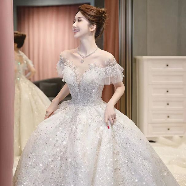 New 2026 Petite Women's Wedding Dress High Quality French Style Light Gown plus Size D110 Wedding Party Wear_ecoleips.com