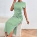 Women's Clothing Elegant Striped Bodycon Midi Dress With Side Slit And Round Neck For Women_ecoleips.com