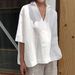 Women's Plus Size Loose Fit V Neck Cotton Linen 3/4 Sleeve Solid Color Blouse – Casual Summer Top 2026_ecoleips.com