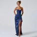 Elegant Satin Wrap Dress With Side Slit - Floral Print, High Waist, Stretch Polyester, XS/S/M/L_ecoleips.com