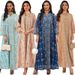 Modest Abaya Dress Premium Dubai-Inspired Kaftan Dress - Elegant Embellished Abaya With All-Over Print & Rhinestone Details, Loose Fit Long Sleeve_ecoleips.com