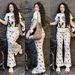 Women's Summer Fashion Set Short Sleeve Puppy Print Top And Slim Fit Wide Leg Pants Casual Two-Piece Outfit_ecoleips.com