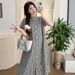 Summer New Korean Fashion Plaid Maternity Nursing Dress_ecoleips.com