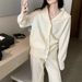 Audday Fashion Blogger Knitted Suit For Women Spring And Autumn Lazy Style Cardigan Sweater Wide-Leg Pants Two-Piece Set_ecoleips.com