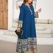 Printed Splicing Long V Neck Elegant Mid Length Sleeve Middle Dress_ecoleips.com
