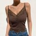 Aria Basics Aria Basics New European And American Style Lace Trim V-Neck Sexy Camisole For Women Vintage Ins Knitted Ribbed Patchwork Inner Vest_ecoleips.com