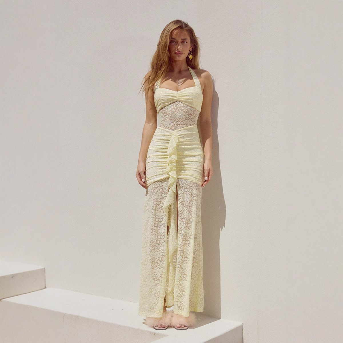 Women's Clothing Sexy Fashion Neck See Through Slimming Lace Dress_ecoleips.com