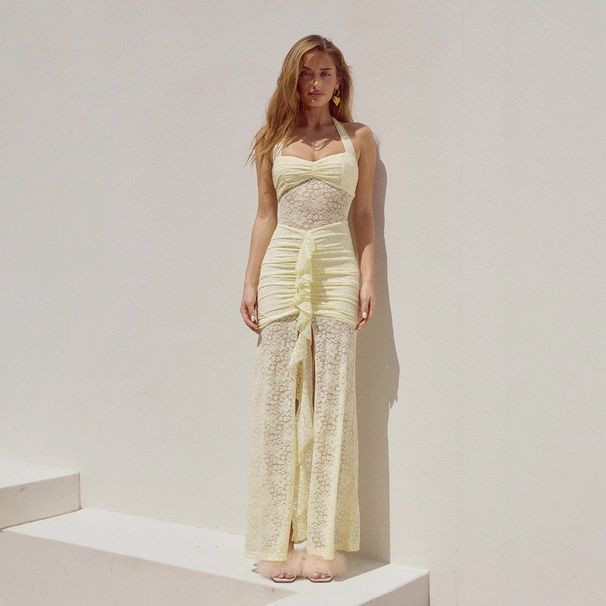 Women's Clothing Sexy Fashion Neck See Through Slimming Lace Dress_ecoleips.com