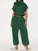 Women's Casual Crop Top And High Waist Elastic Pants Set Round Neck Short Sleeve Tie Detail Autumn Wear_ecoleips.com
