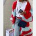 K New Lazy Style Sweater Long Coat With Contrasting Stripes_ecoleips.com