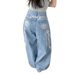 Women's Wide Leg Jeans High Waisted Street Style Retro Embroidered With Letters And Flowers Loose Fit Floor Length Y2K Trousers_ecoleips.com