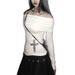 White Off-Shoulder Long Sleeve Women's Top Y2K Summer Casual Fashion Rhinestone Decorated Comfortable Sexy Tight Fitting_ecoleips.com