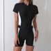 Women's Black And White Competitive Sports Swimsuit Short Sleeved Zippered Boxer Shorts Tight Surfing Swimming Wear_ecoleips.com
