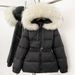Women's Long Puffer Coat With Detachable Hooded Fur Trim, 86-90% White Duck Down, Warm Winter Jacket For Commuting & Casual_ecoleips.com