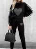 Women's Oversized Sweater Fabric Two Piece Set European American Style Heart Print Fleece Lined Casual 250g 9019 Print_ecoleips.com