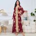Women's Clothing Summer New Muslim Middle Eastern Robe Female Gold Stamped Beaded Embroidered Abaya Long Sleeved Dress Dress_ecoleips.com