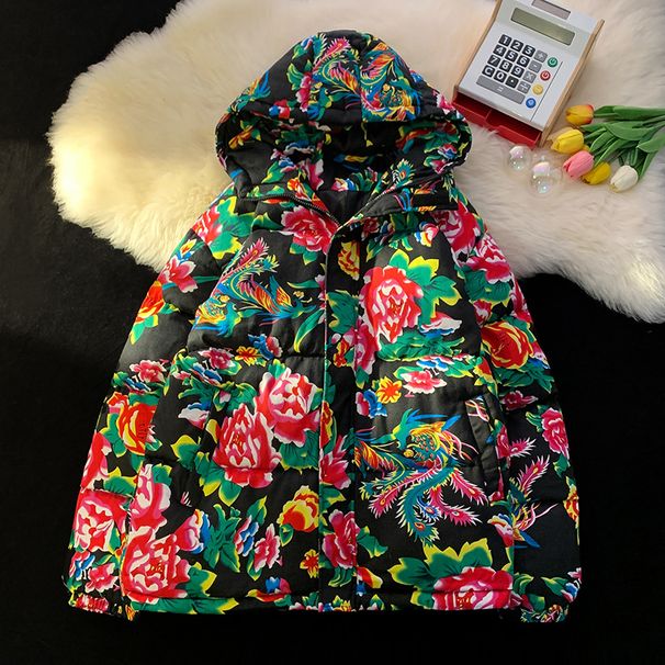 girl 2024 Northeast Large Floral Hooded Chinese Style Hanfu Plus Size Loose Unisex Coat Cotton Padded Jacket Warm Clothing_ecoleips.com